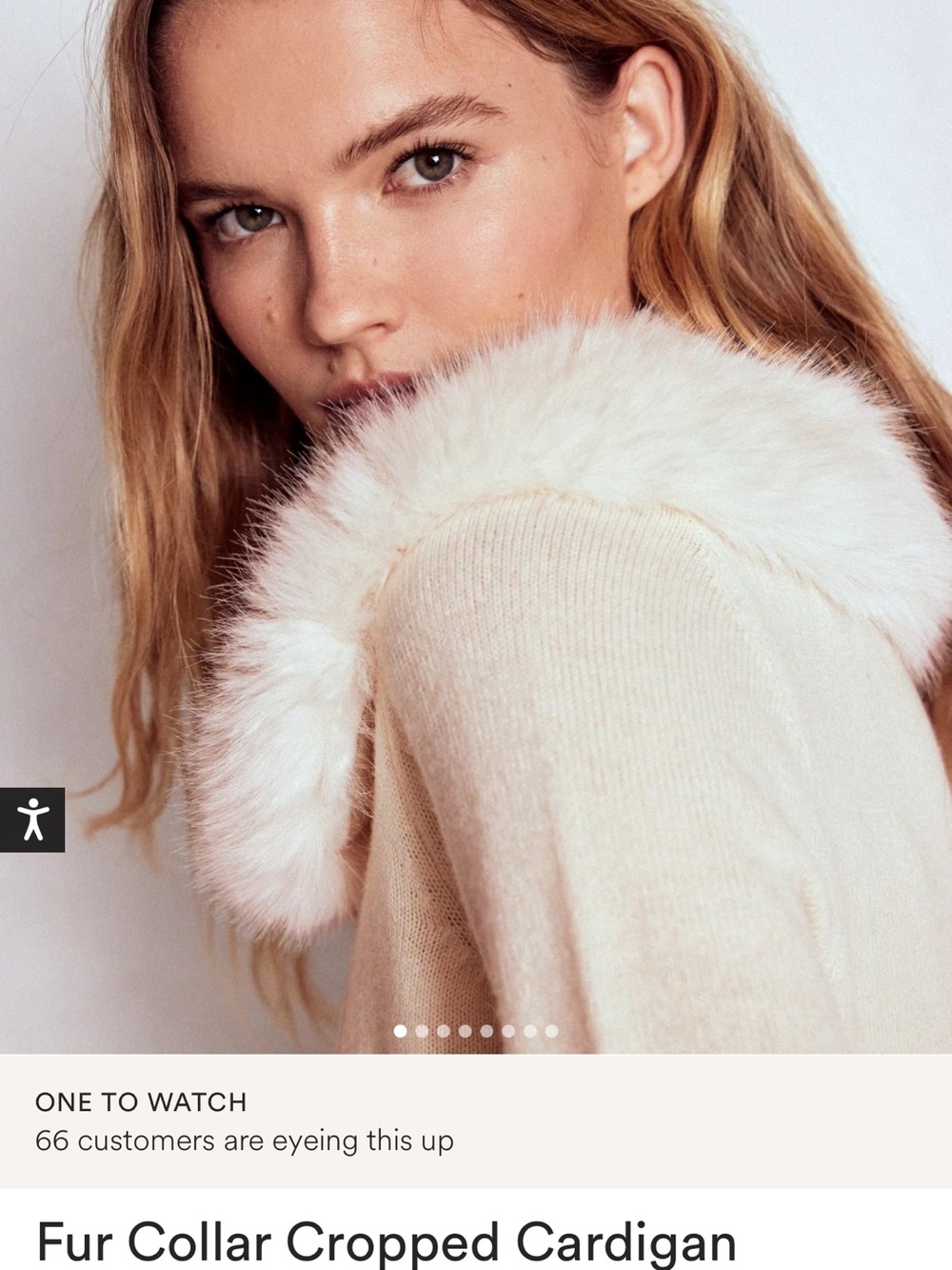 Boden Cream Cardigan with Plush Ivory Faux Fur Collar